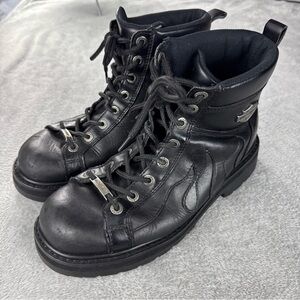 Harley-Davidson Black Leather Lace-Up Boots Mens Size 9